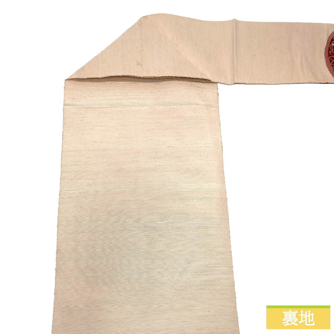 名古屋帯 正絹 Aランク 名古屋仕立て 翁茶色(おきなちゃいろ) 紬地 抽象柄 帯丈350cm ポイント柄 カジュアル ベージュ系 1124012323325