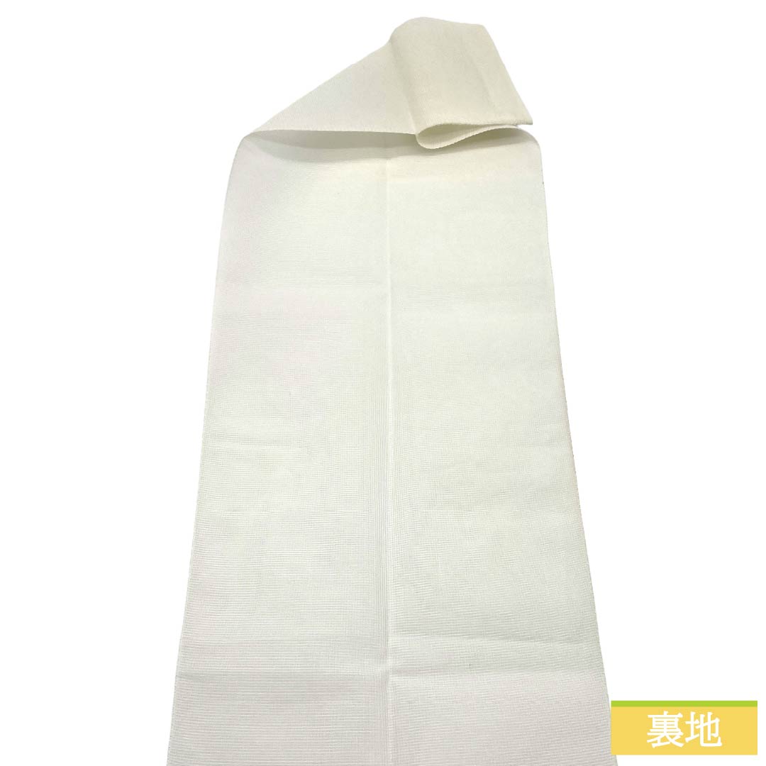 名古屋帯 正絹 Aランク 松葉仕立て 乳白色(にゅうはくしょく) 抽象植物模様 夏帯 長尺 帯丈380cm ポイント柄 セミフォーマル 白系 1124013133411