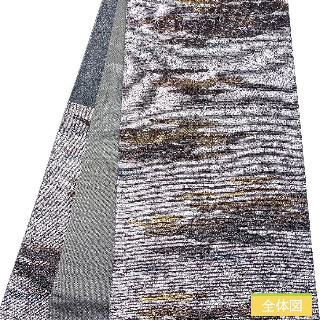 Fukuro Obi (Sash) - Pure Silk, Silver (Gin-iro) - Nishijin-ori, Hiki-Haku, Kumotori, Shichiku - Length 436cm - A-Rank - Six-way - Semi-formal - Silver 1123012943322