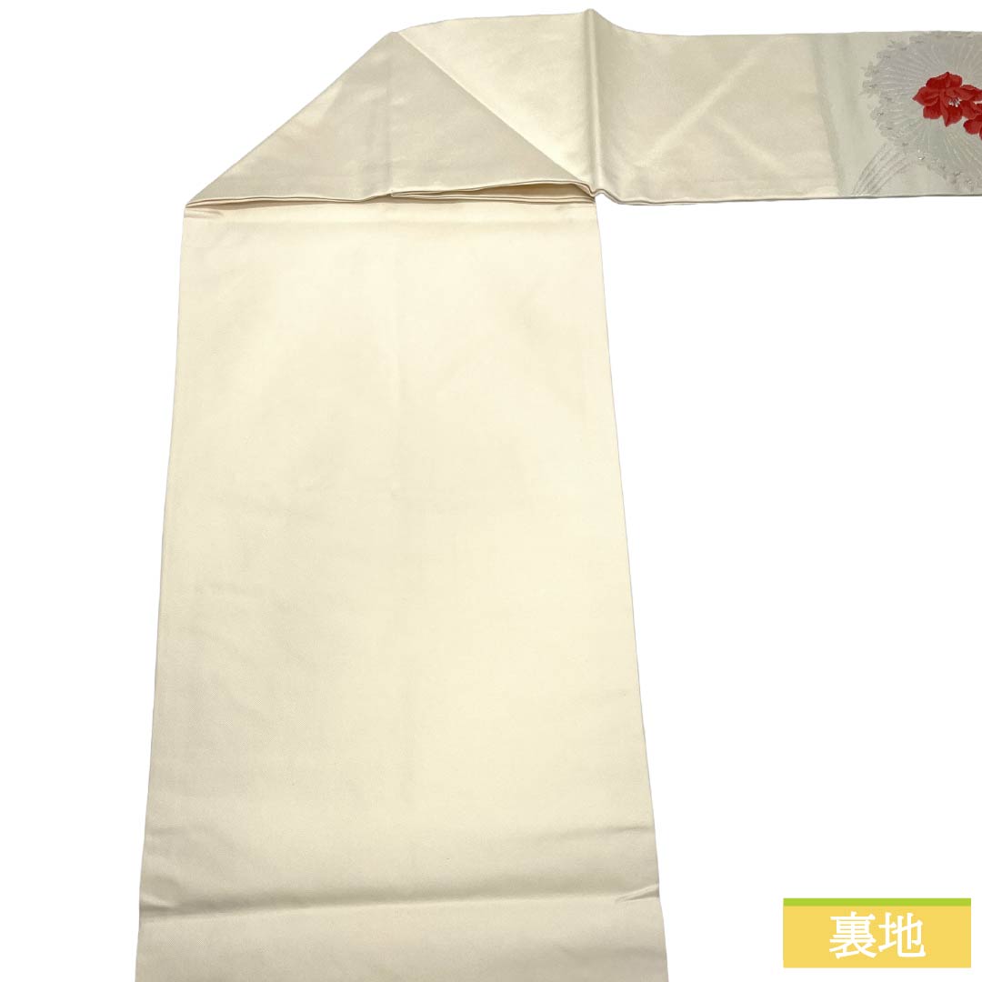 名古屋帯 正絹 Aランク 名古屋仕立て 胡粉色(ごふんいろ) 草花模様 帯丈347cm ポイント柄 セミフォーマル 白系 1124012283311