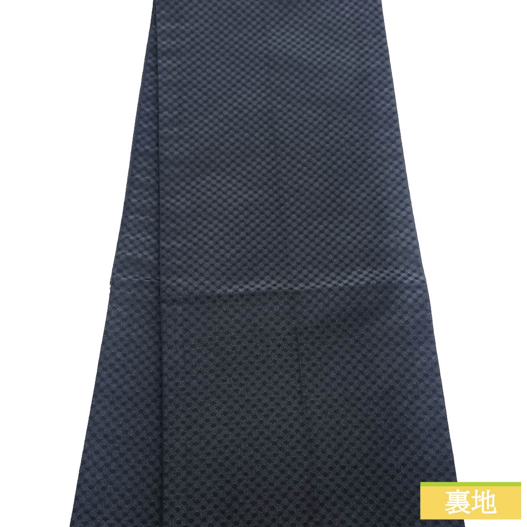 名古屋帯 ポリエステル Sランク 開き仕立て 市松 古典柄 帯丈370cm 六通 カジュアル 黒系 1124013742310