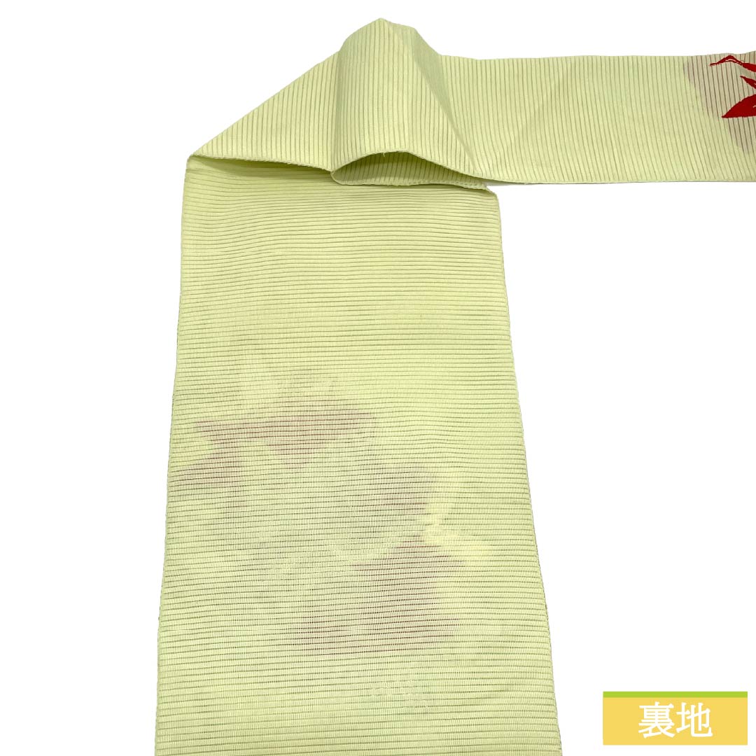 名古屋帯 正絹 Aランク 名古屋仕立て 若芽色(わかめいろ) 夏帯 古典柄 紅葉 帯丈334cm ポイント柄 セミフォーマル 緑系 1124013033319