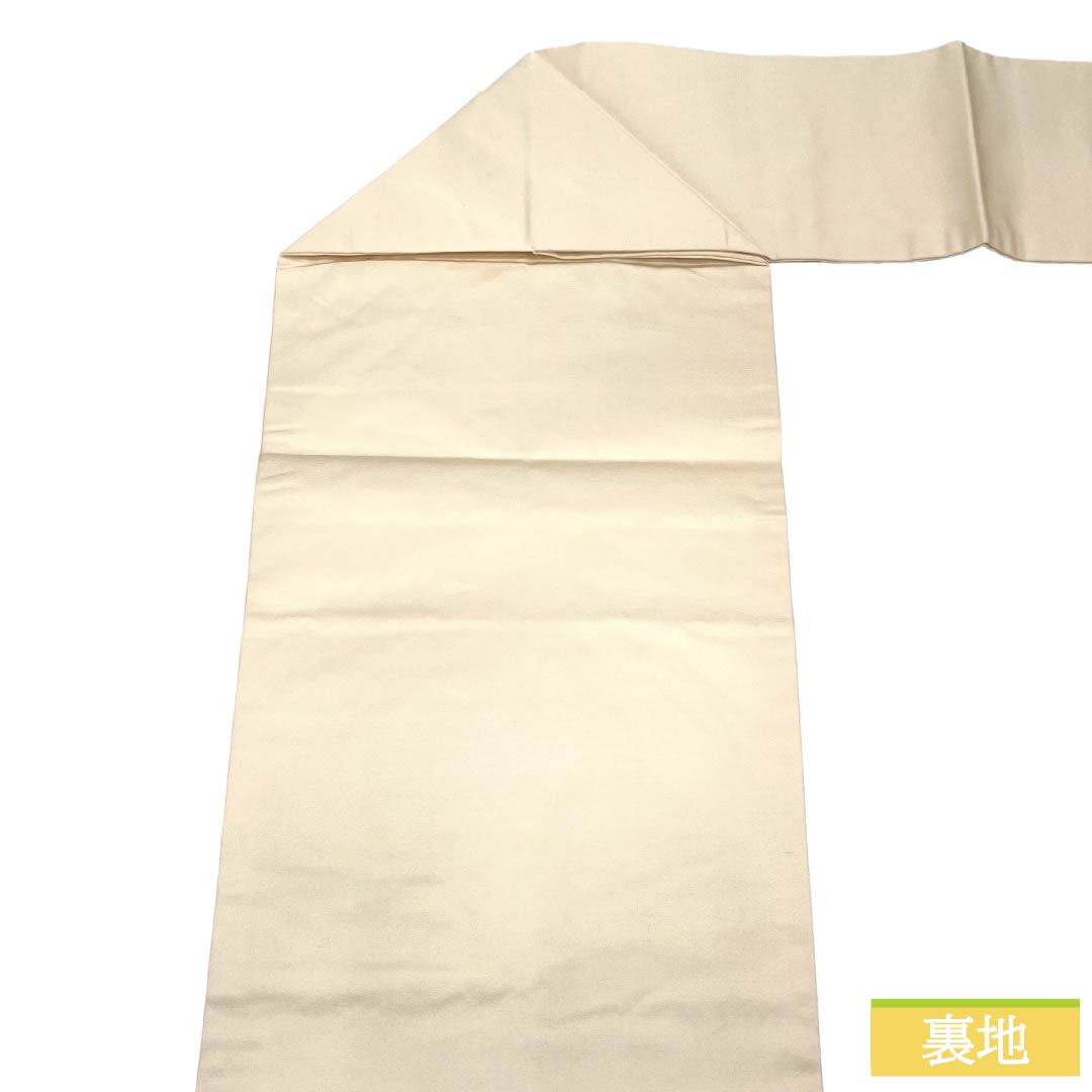 名古屋帯 正絹 Aランク 名古屋仕立て 生成り色(きなりいろ) 古典柄 丸に椿 帯丈358cm ポイント柄 セミフォーマル 白系 1124012673311