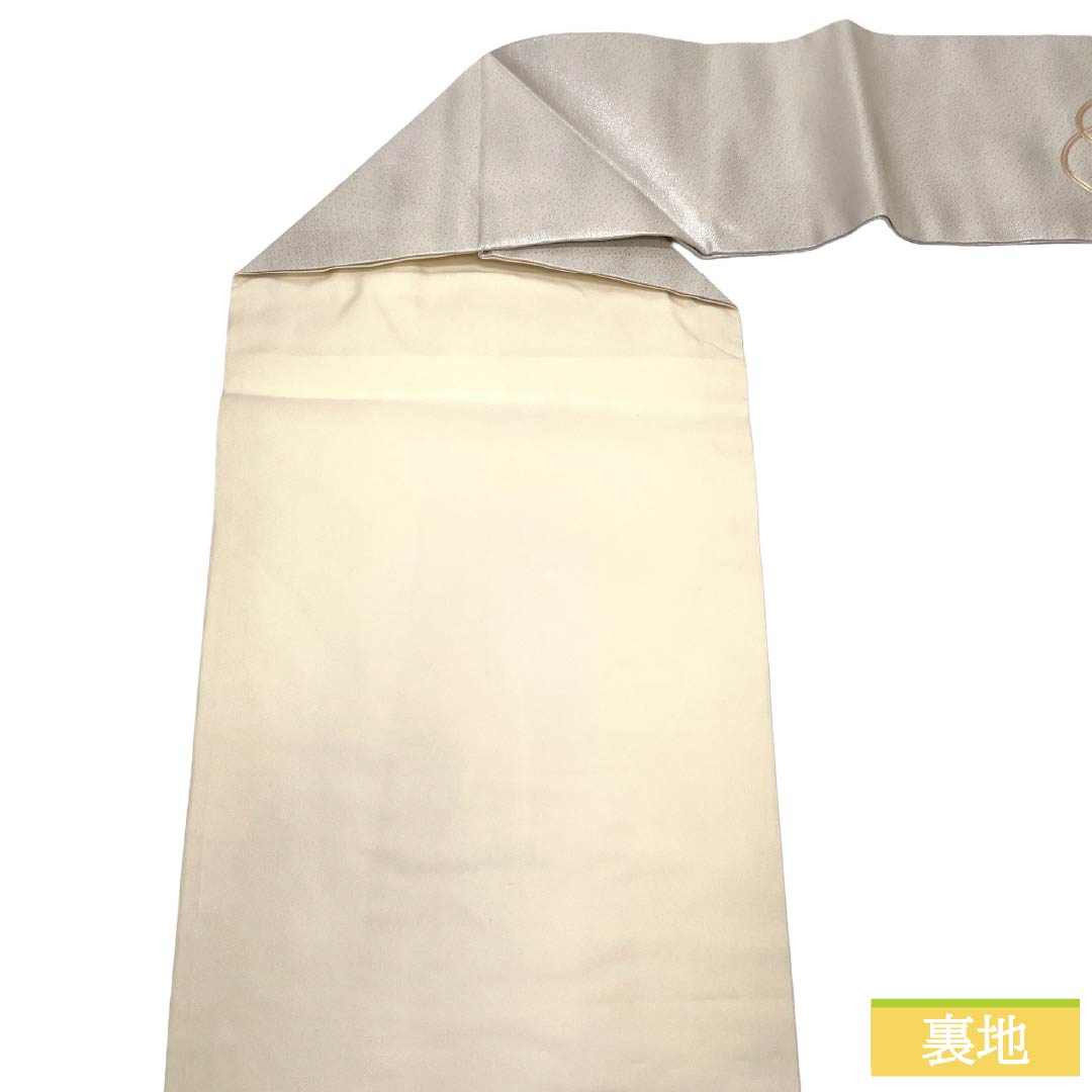 名古屋帯 正絹 Aランク 名古屋仕立て 銀色(ぎんいろ) 蘇州刺繍 古典柄 鼓 帯丈358cm ポイント柄 セミフォーマル 銀系 1124012623322
