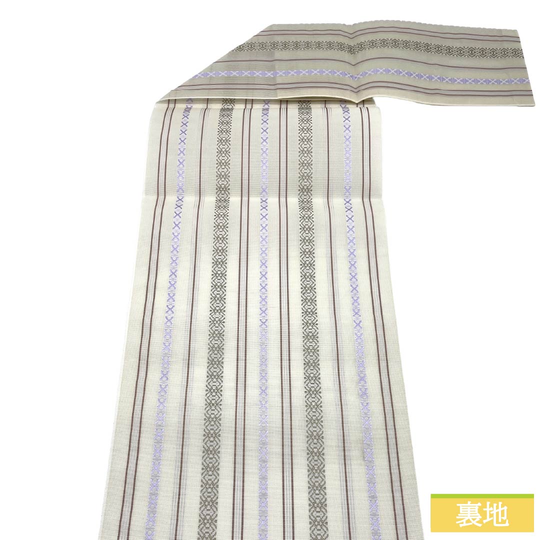 (新品)名古屋帯 正絹 NEWランク 松葉仕立て 練色(ねりいろ) 本場筑前博多織 八寸なごや帯 献上柄 帯丈371cm 全通 カジュアル ベージュ系 1124014161325