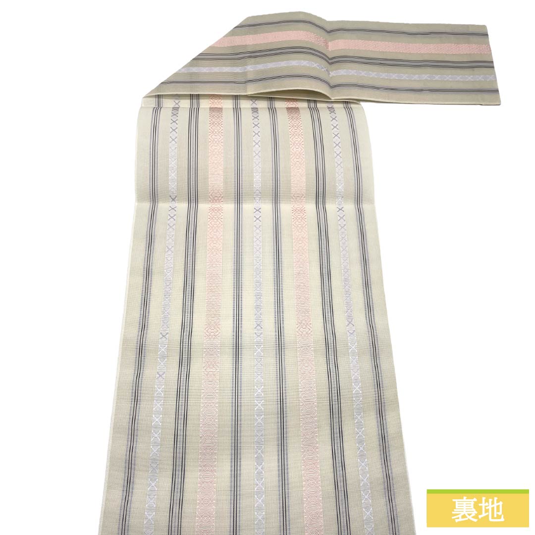 (新品)名古屋帯 正絹 NEWランク 松葉仕立て 練色(ねりいろ) 本場筑前博多織 八寸なごや帯 献上柄 帯丈361cm 全通 カジュアル ベージュ系 1124014201325