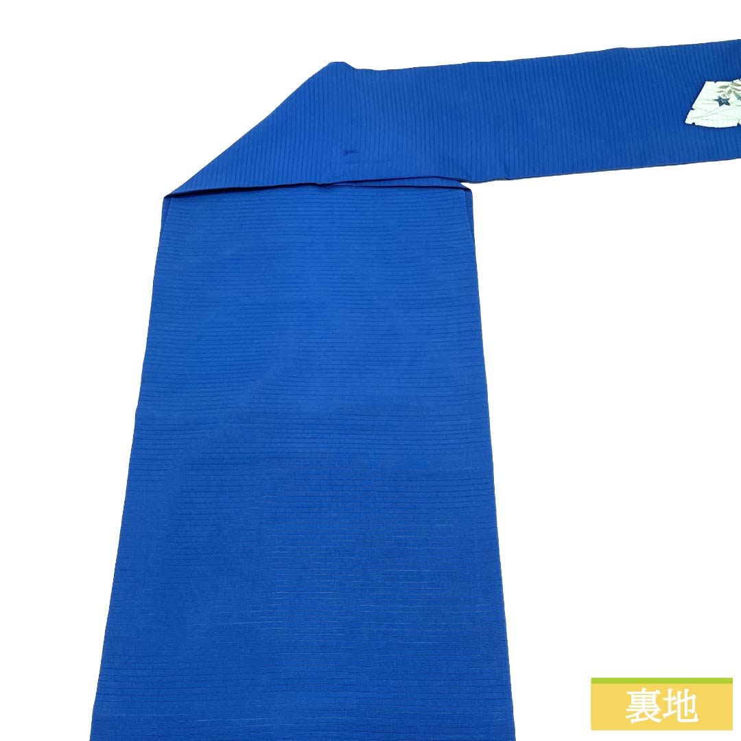 名古屋帯 正絹 Aランク 名古屋仕立て 碧瑠璃色(へきるりいろ) 夏帯 扇 花柄 帯丈362cm ポイント柄 カジュアル 青系 1124012993317