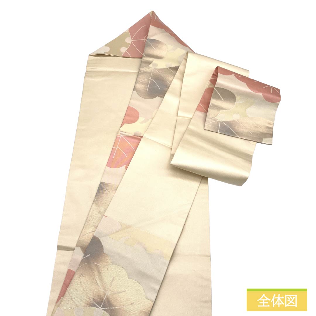名古屋帯 正絹 Sランク 名古屋仕立て 乳白色(にゅうはくしょく) 古典柄 三階松 帯丈353cm 六通 セミフォーマル クリーム系 1124012662315