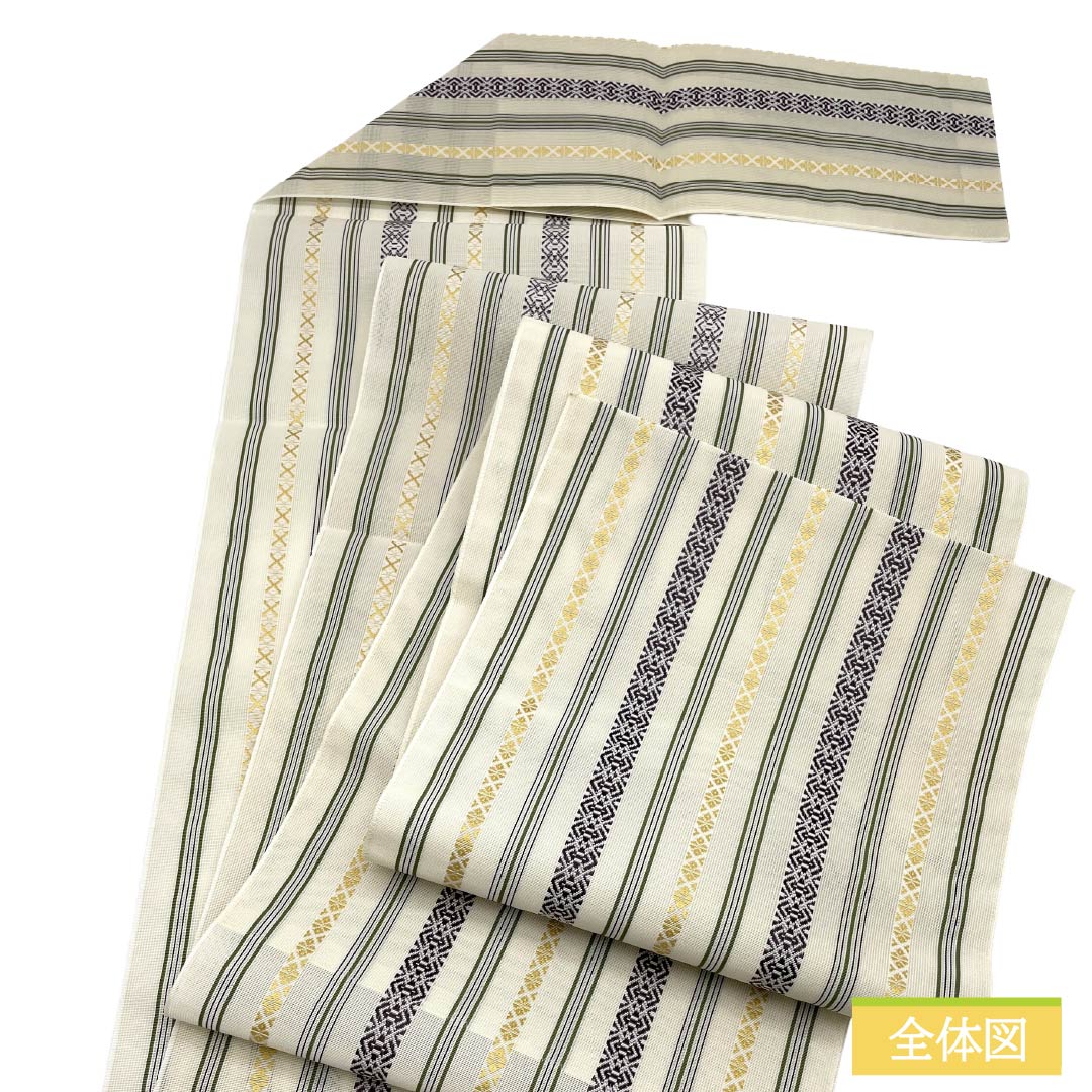 (新品)名古屋帯 正絹 NEWランク 松葉仕立て 練色(ねりいろ) 本場筑前博多織 八寸なごや帯 献上柄 帯丈376.5cm 全通 カジュアル ベージュ系 1124014171325