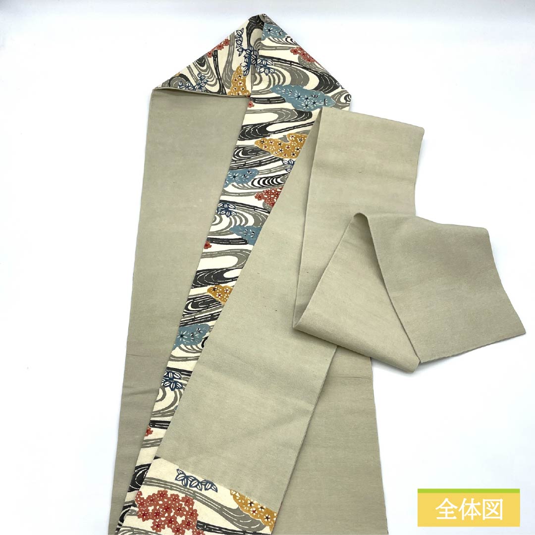 Nagoya obi, genuine silk, B rank, milky white, Kyo-bingata, flowing water, classical pattern, obi length 345cm, rokkutsu, casual, beige, 1124011284325, Nagoya style
