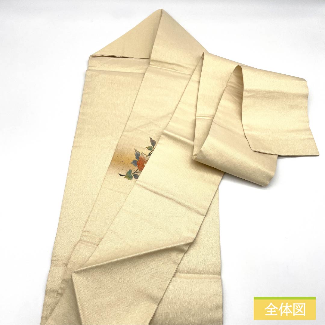 (京袋帯)名古屋帯 正絹 Aランク 金色 金彩加工 花柄 螺鈿 帯丈363cm ポイント柄 セミフォーマル 金系 1124011063321 名古屋仕立て