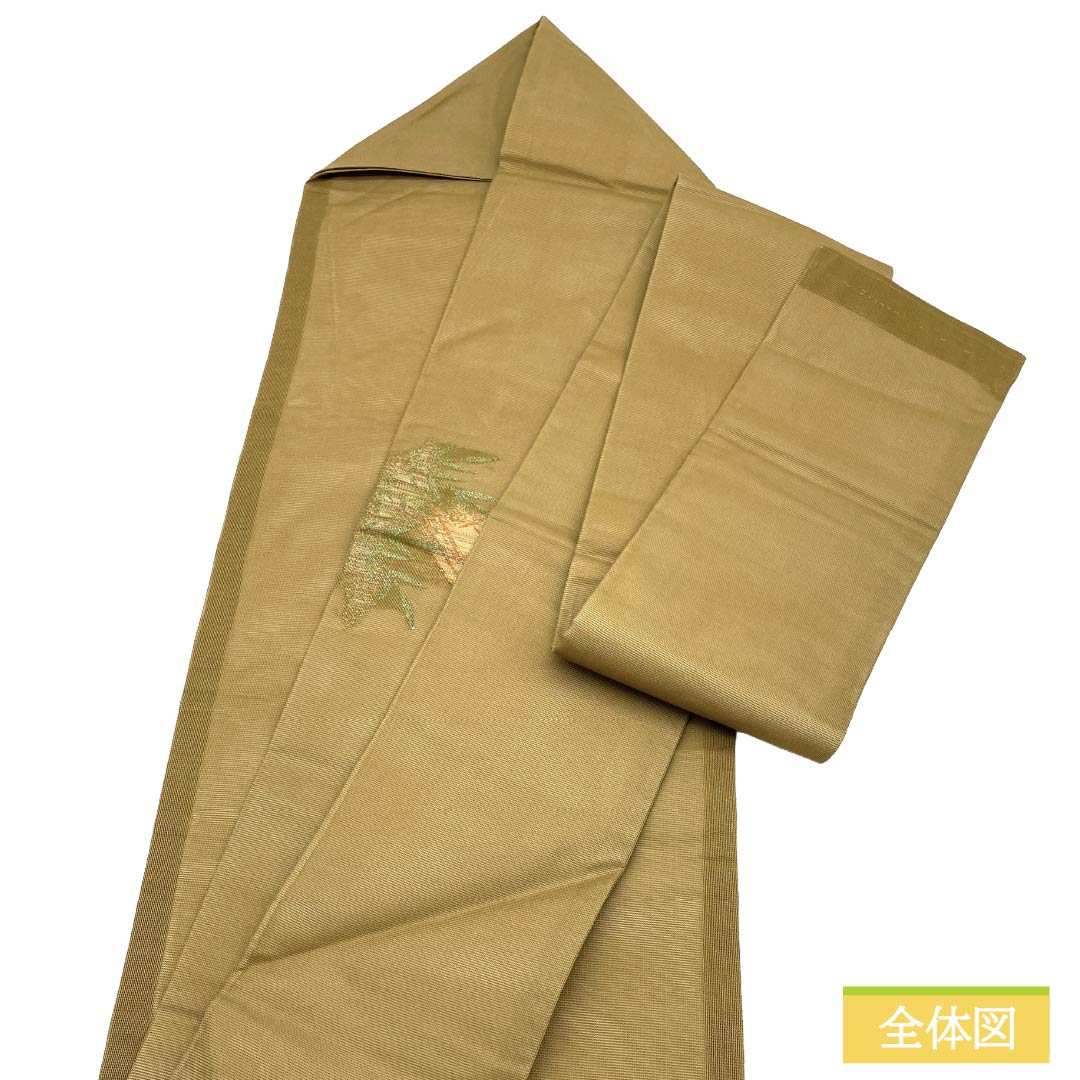 名古屋帯 正絹 Aランク 名古屋仕立て 唐金色(からかねいろ) 夏帯 舟 風景 帯丈357cm ポイント柄 セミフォーマル 茶系 1124012953314