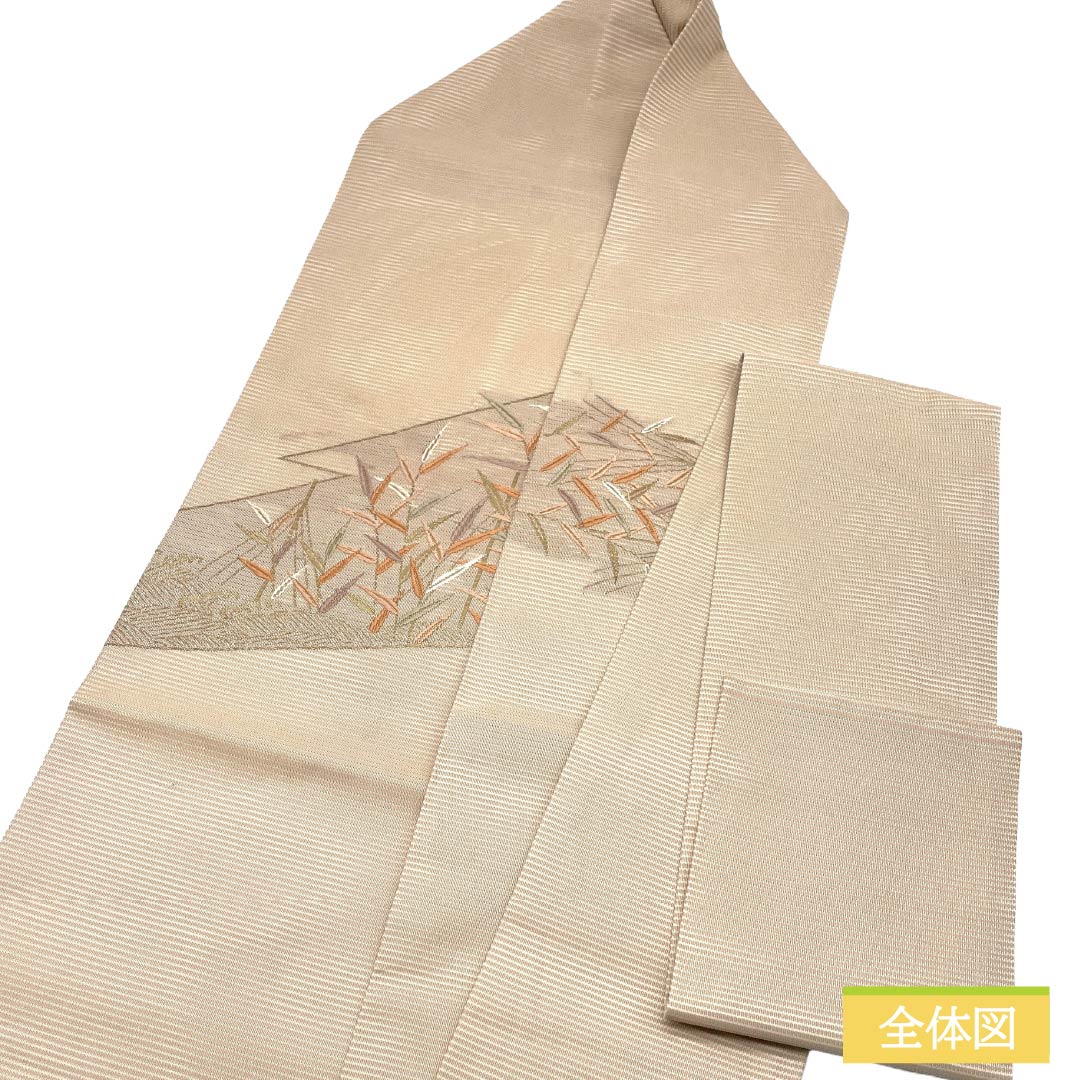 名古屋帯 正絹 Aランク 名古屋仕立て 砥粉色(とのこいろ) 植物柄 夏帯 帯丈368cm ポイント柄 セミフォーマル ベージュ系 1124013393325