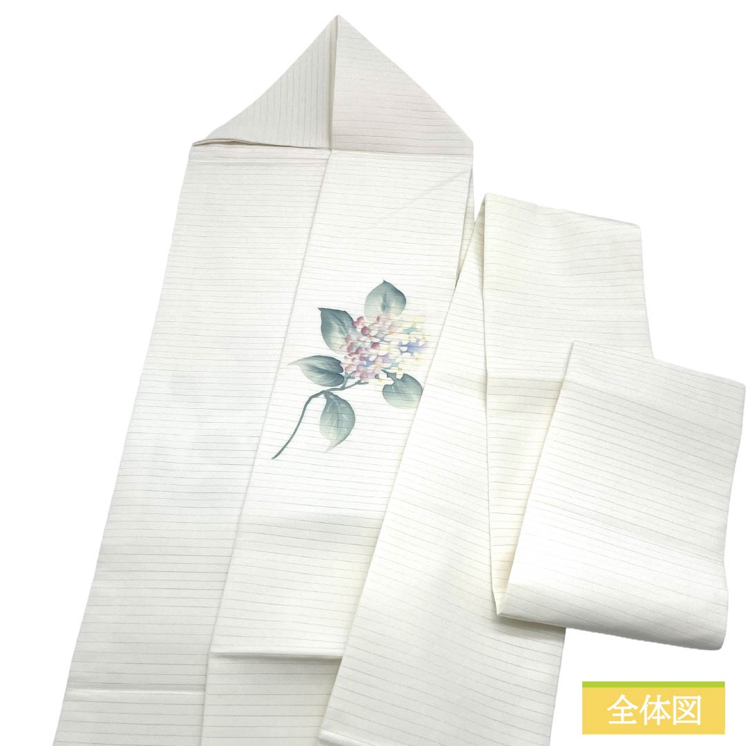 名古屋帯 ポリエステル Aランク 名古屋仕立て 白色(しろいろ) 紫陽花 夏帯 長尺 帯丈380cm ポイント柄 カジュアル 白系 1124013223411