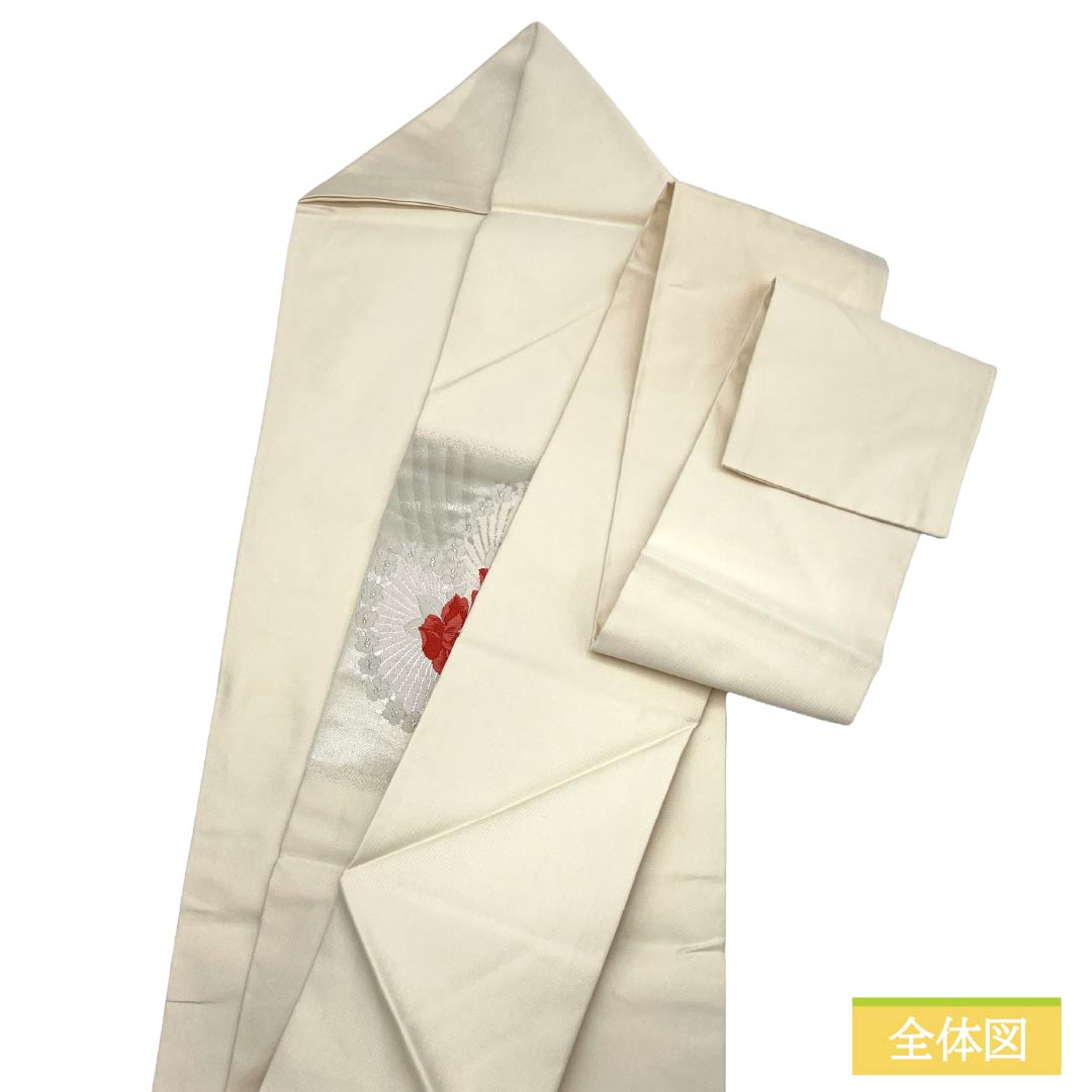 名古屋帯 正絹 Aランク 名古屋仕立て 胡粉色(ごふんいろ) 草花模様 帯丈347cm ポイント柄 セミフォーマル 白系 1124012283311