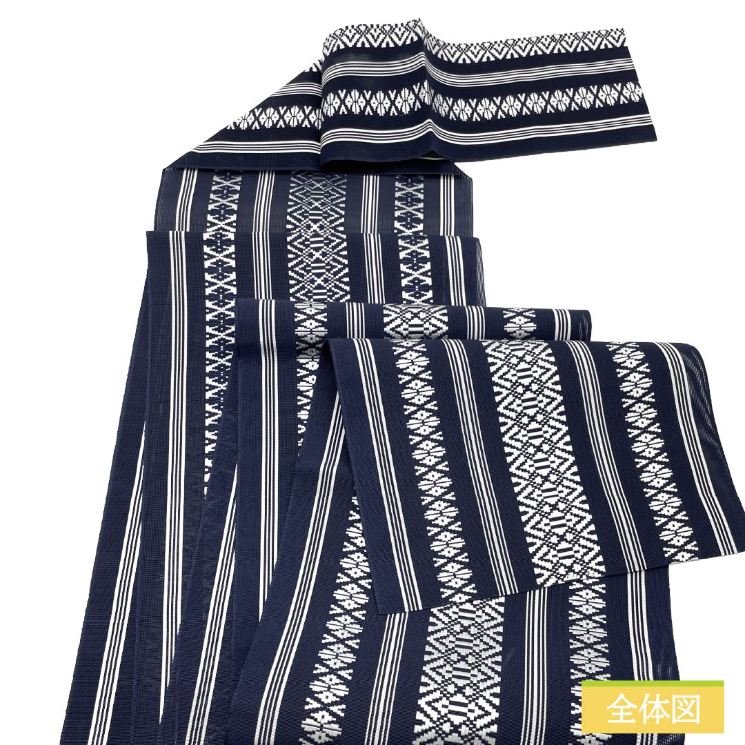 (新品)名古屋帯 正絹 NEWランク 松葉仕立て 濃紺色(のうこんいろ) 夏帯 博多織 献上柄 帯丈384cm 全通 カジュアル 紺系 1124013071418