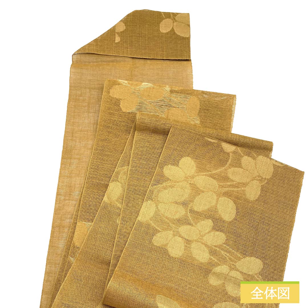 名古屋帯 正絹 Aランク 松葉仕立て 丁子色(ちょうじいろ) 夏帯 萩 古典柄 帯丈362cm 六通 カジュアル 茶系 1124012823314