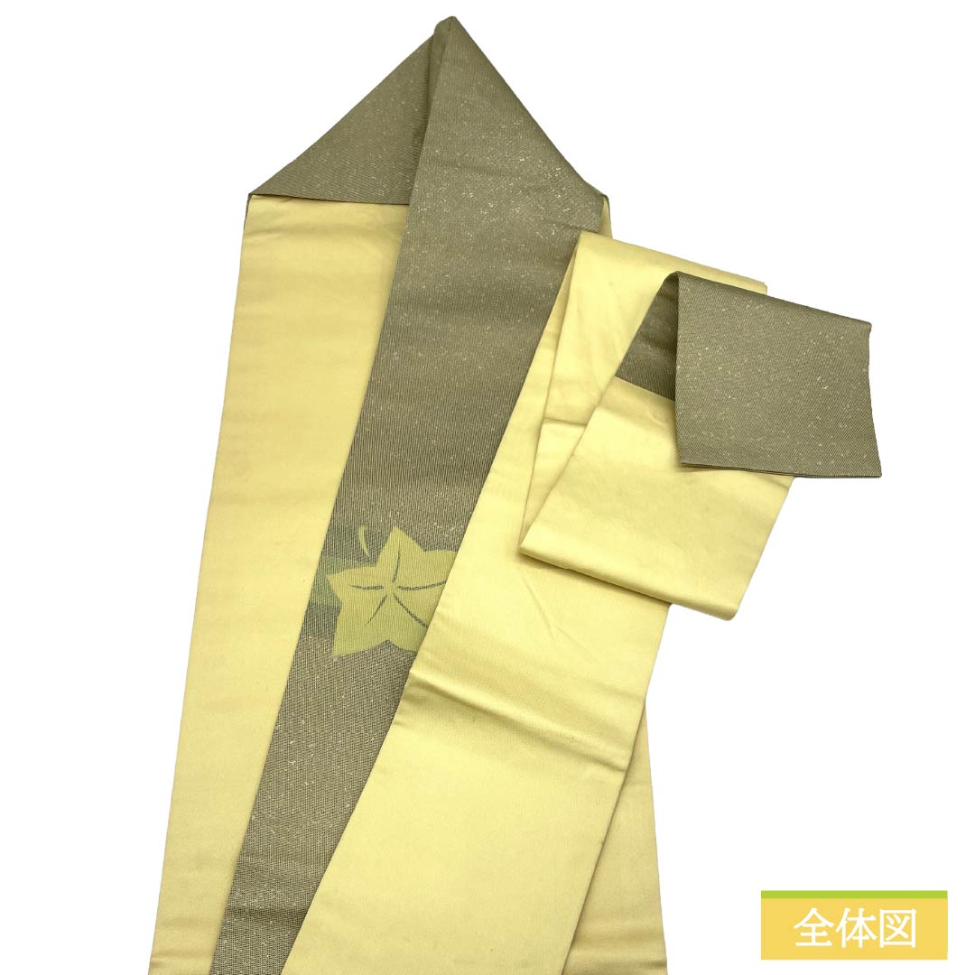 名古屋帯 正絹 Aランク 名古屋仕立て 蝋色(ろういろ) 古典柄 紅葉 帯丈355cm ポイント柄 カジュアル 緑系 1124012693319