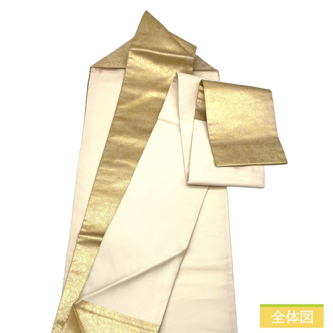 名古屋帯 正絹 Aランク 名古屋仕立て 金色(きんいろ) 古典柄 紐 ライン 帯丈355cm ポイント柄 セミフォーマル 金系 1124012723321