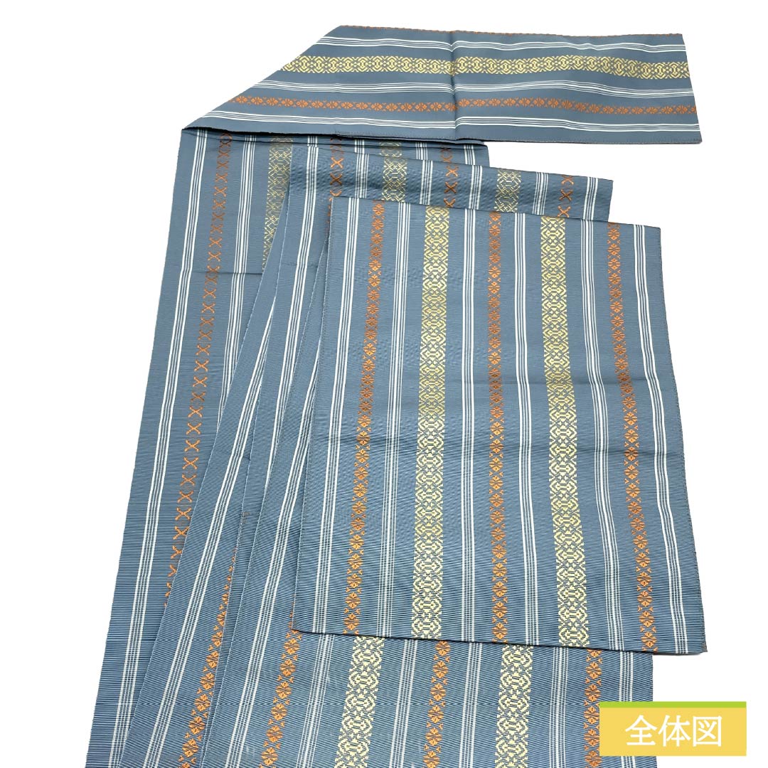 (新品)名古屋帯 正絹 NEWランク 松葉仕立て 熨斗目花色(のしめはないろ) 本場筑前博多織 八寸なごや帯 献上柄 帯丈359cm 全通 カジュアル 青系 1124014141317