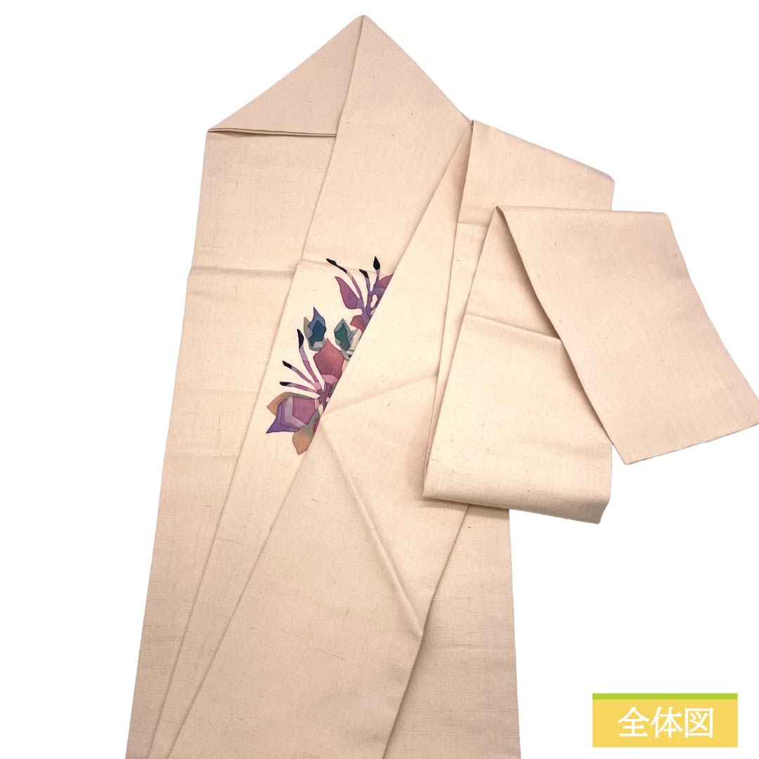 名古屋帯 正絹 Sランク 名古屋仕立て 薄肉色(うすにくいろ) ろうけつ染 抽象花模様 作家物 帯丈395cm ポイント柄 カジュアル ピンク系 1124011712413