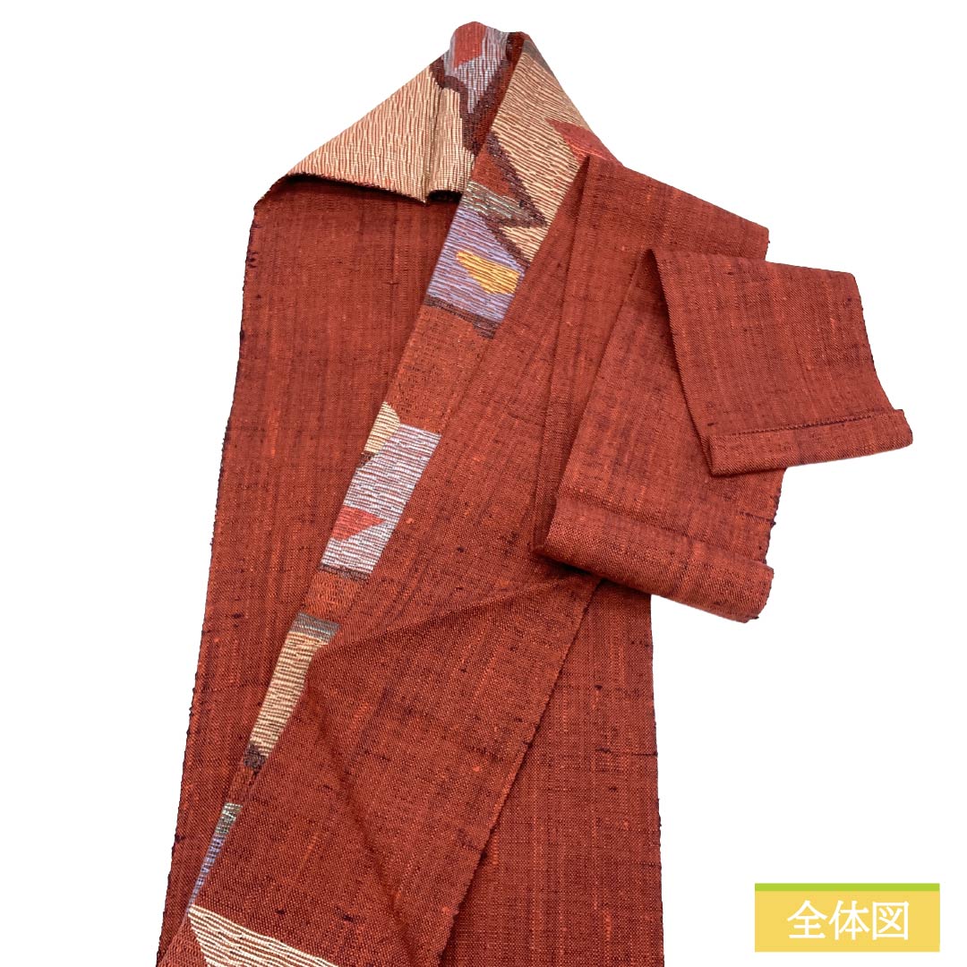 名古屋帯 正絹 Sランク 名古屋仕立て 紅樺色(べにかばいろ) 抽象柄 帯丈366cm 六通 カジュアル 茶系 1124012302314