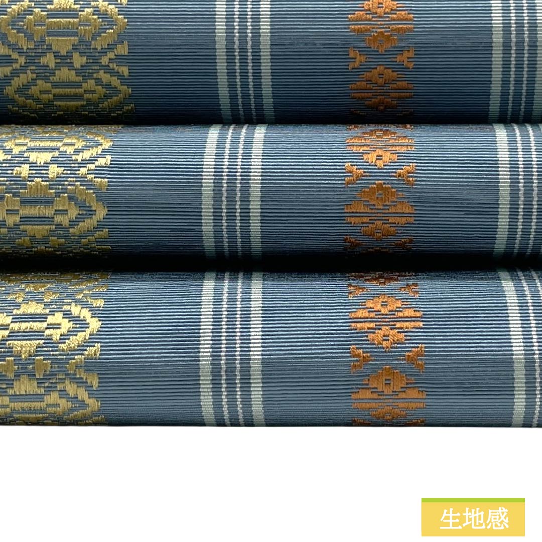 (新品)名古屋帯 正絹 NEWランク 松葉仕立て 熨斗目花色(のしめはないろ) 本場筑前博多織 八寸なごや帯 献上柄 帯丈359cm 全通 カジュアル 青系 1124014141317