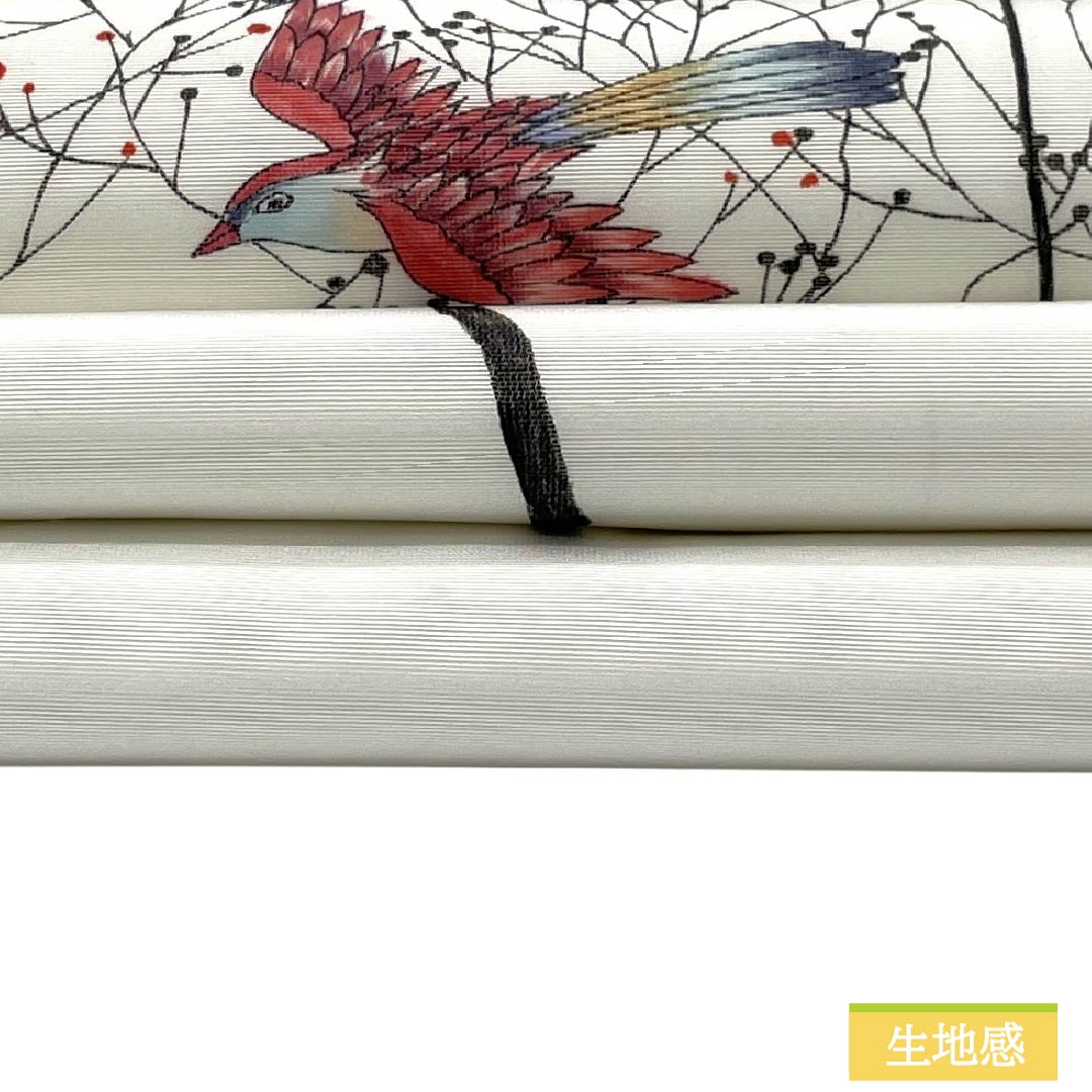 名古屋帯 正絹 Aランク 名古屋仕立て 白色(しろいろ) 塩瀬 木 鳥 帯丈370cm ポイント柄 カジュアル 白系 1124012583311