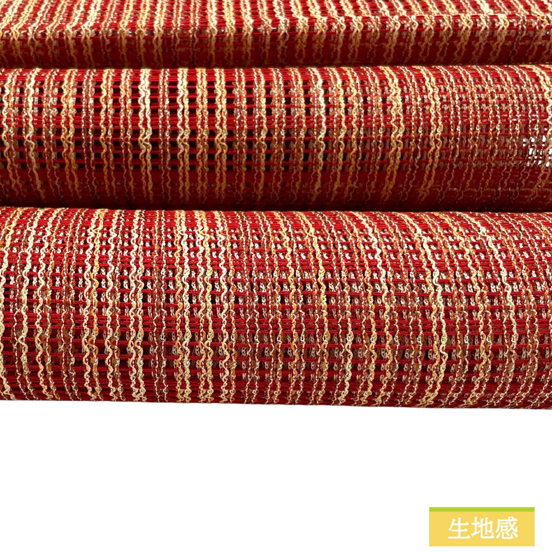 名古屋帯 正絹 Sランク 松葉仕立て 赤紅色(あかべにいろ) 夏帯 縞 トンネル仕立て 帯丈376cm 全通 カジュアル 赤系 1124012862312