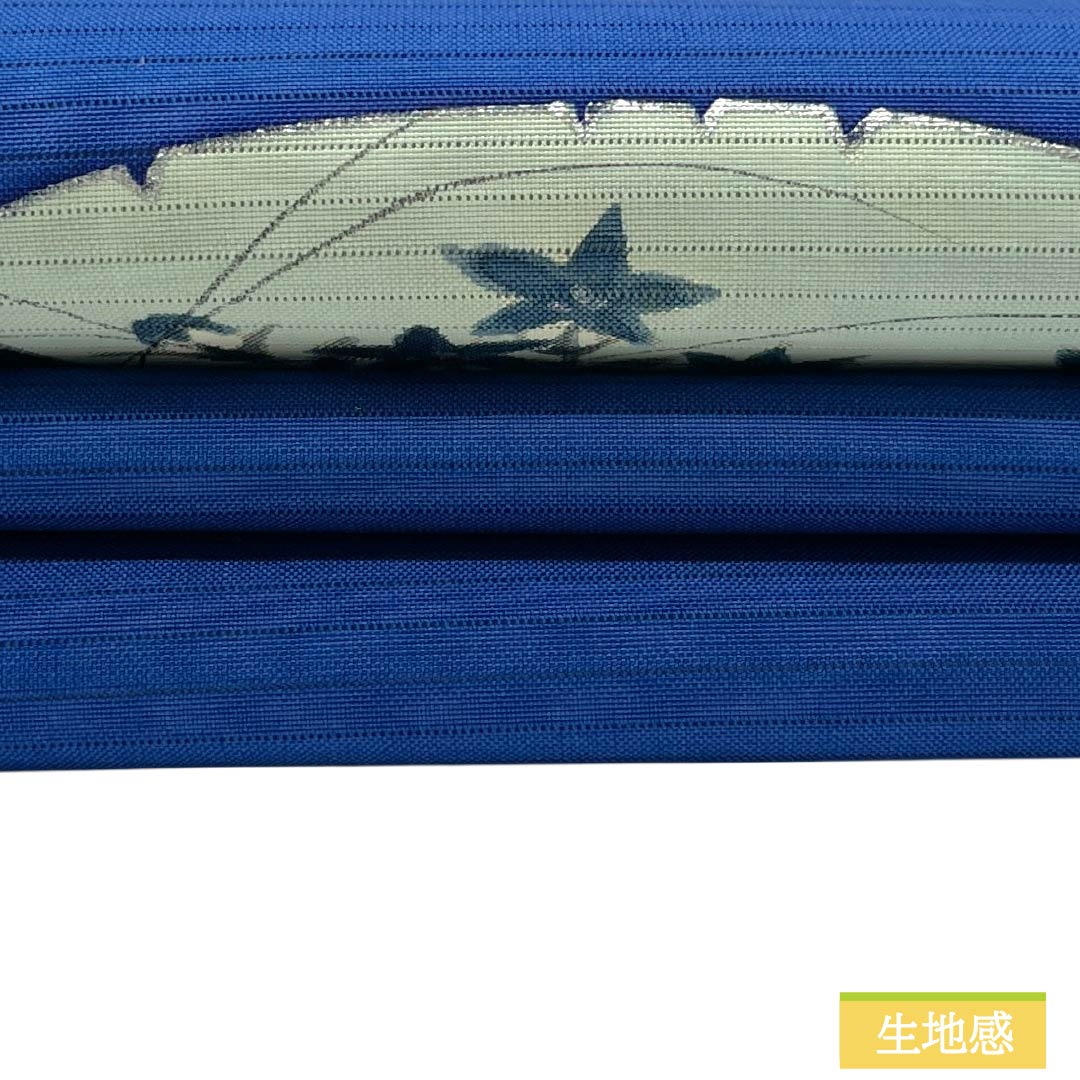 名古屋帯 正絹 Aランク 名古屋仕立て 碧瑠璃色(へきるりいろ) 夏帯 扇 花柄 帯丈362cm ポイント柄 カジュアル 青系 1124012993317
