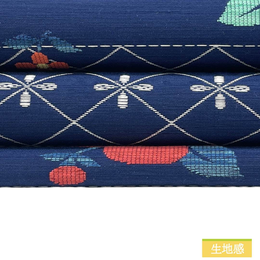 Nagoya Obi, genuine silk, A rank, Matsuba-style tailoring, Kara-ai color, floral pattern, retro, asa-no-ha (hemp leaf) pattern, obi length 363cm, rokutsu (pattern on six panels), casual, navy family, 1124011843318