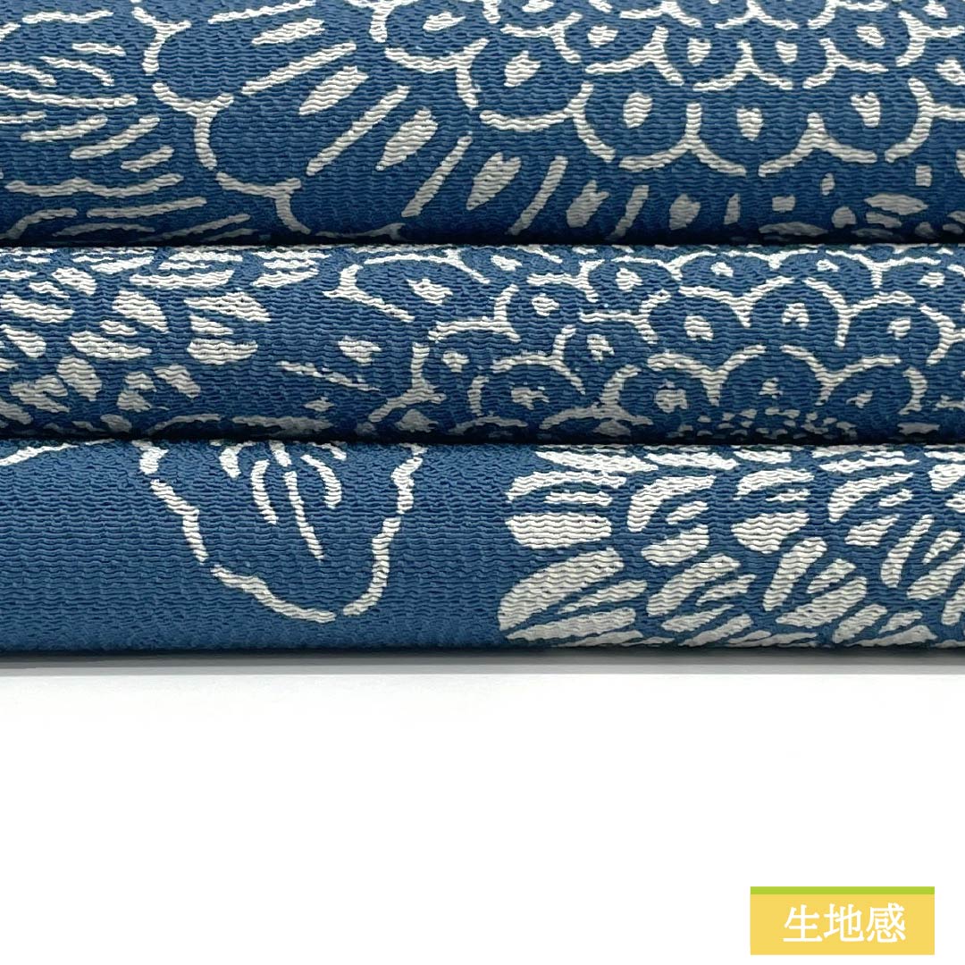 (京袋帯)名古屋帯 正絹 Aランク 青黛色(せいたいいろ) 型染 菊 花柄 帯丈338cm 全通 カジュアル 青系 1124011093317 名古屋仕立て