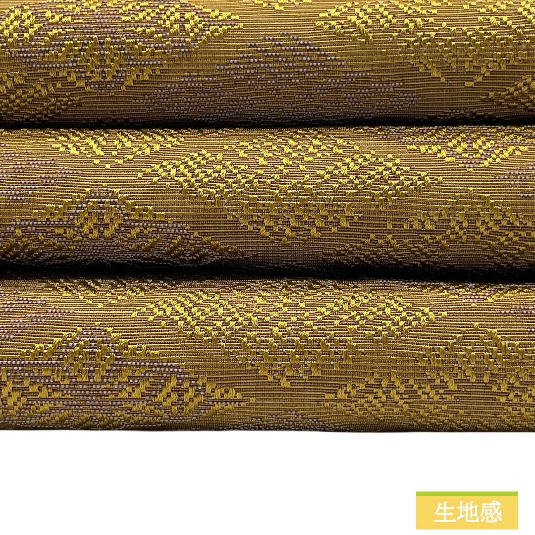 名古屋帯 ポリエステル Sランク 松葉仕立て 黄土色(おうどいろ) 菱 帯丈359cm 全通 カジュアル 黄系 1124013922323