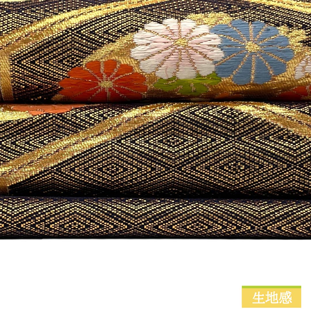 名古屋帯 正絹 Aランク 名古屋仕立て 金色(きんいろ) 佐賀錦 古典柄 亀甲 帯丈353cm ポイント柄 セミフォーマル 金系 1124012543321