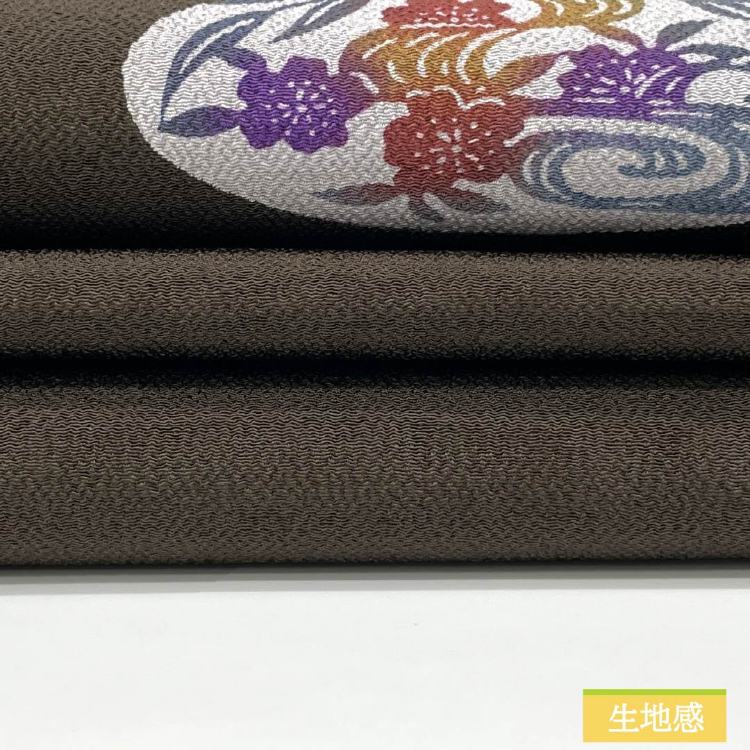 名古屋帯 正絹 Aランク 涅色(くりいろ) 型染 ちりめん地 古典柄 帯丈370cm ポイント柄 カジュアル 茶系 1124011473314 名古屋仕立て