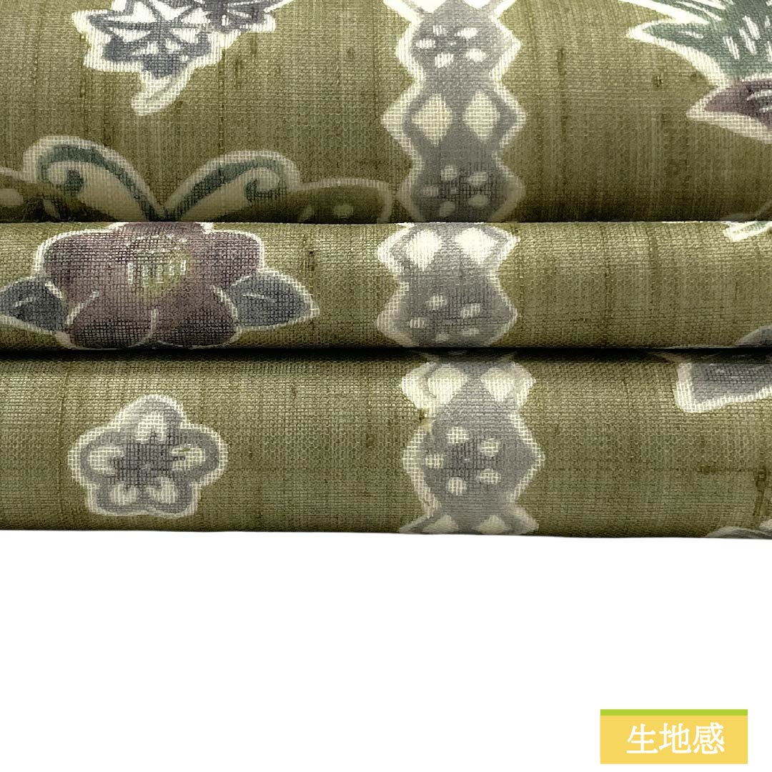 名古屋帯 正絹 Sランク 名古屋仕立て 璃寛茶色(りかんちゃいろ) 蝶 花 夏帯 帯丈374cm ポイント柄 カジュアル 緑系 1124013422319