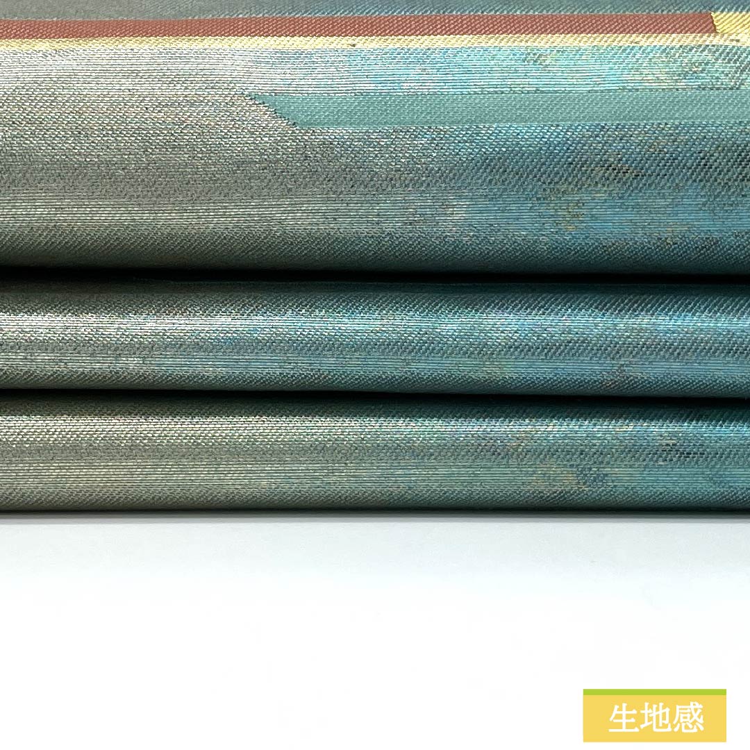Nagoya obi, genuine silk, Rank A, light indigo (mizu-asagi-iro), abstract pattern, obi length 354cm, partial design, semi-formal, blue tones, 1124011273317, Nagoya tailoring