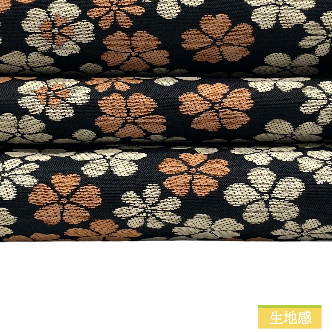 (京袋帯)名古屋帯 ポリエステル Aランク 京袋帯 京袋帯 小花 帯丈380cm 六通 カジュアル 黒系 1124013913410