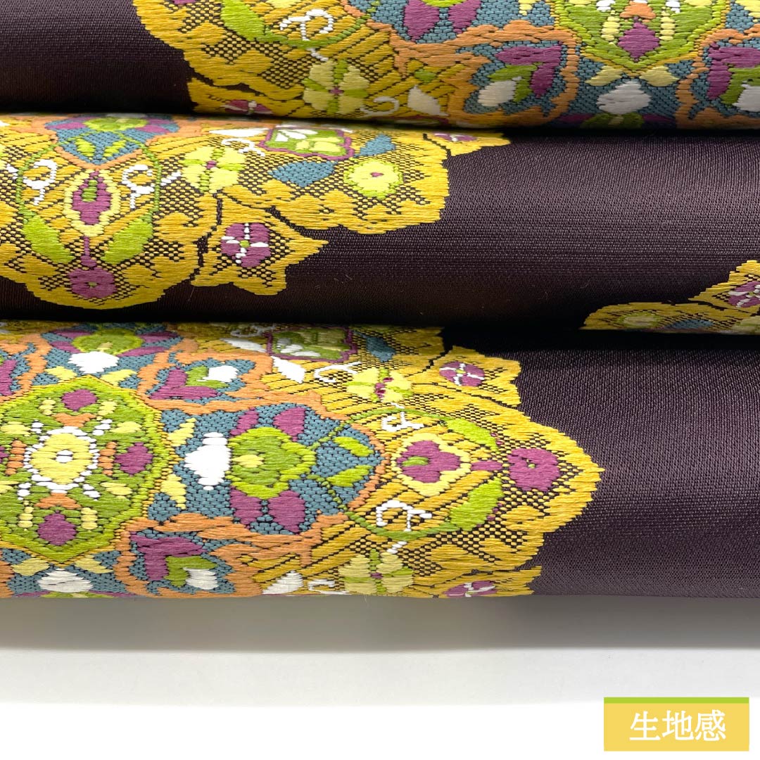 袋帯 正絹 至極色(しごくいろ) 西陣織 唐織 華紋 吉祥 帯丈434cm Sランク 六通 セミフォーマル 紫系 1123012962320