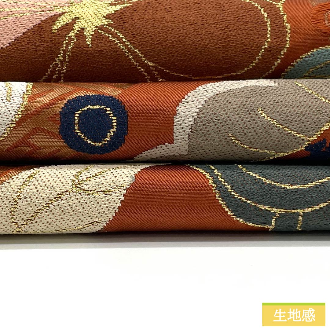 A-Rank Pure Silk Obi in Red, Nishijin-ori by Hakuayaen Oba, featuring auspicious motifs, 428cm long, six-pass obi, formal, vermilion, Item Number: 1123015903316