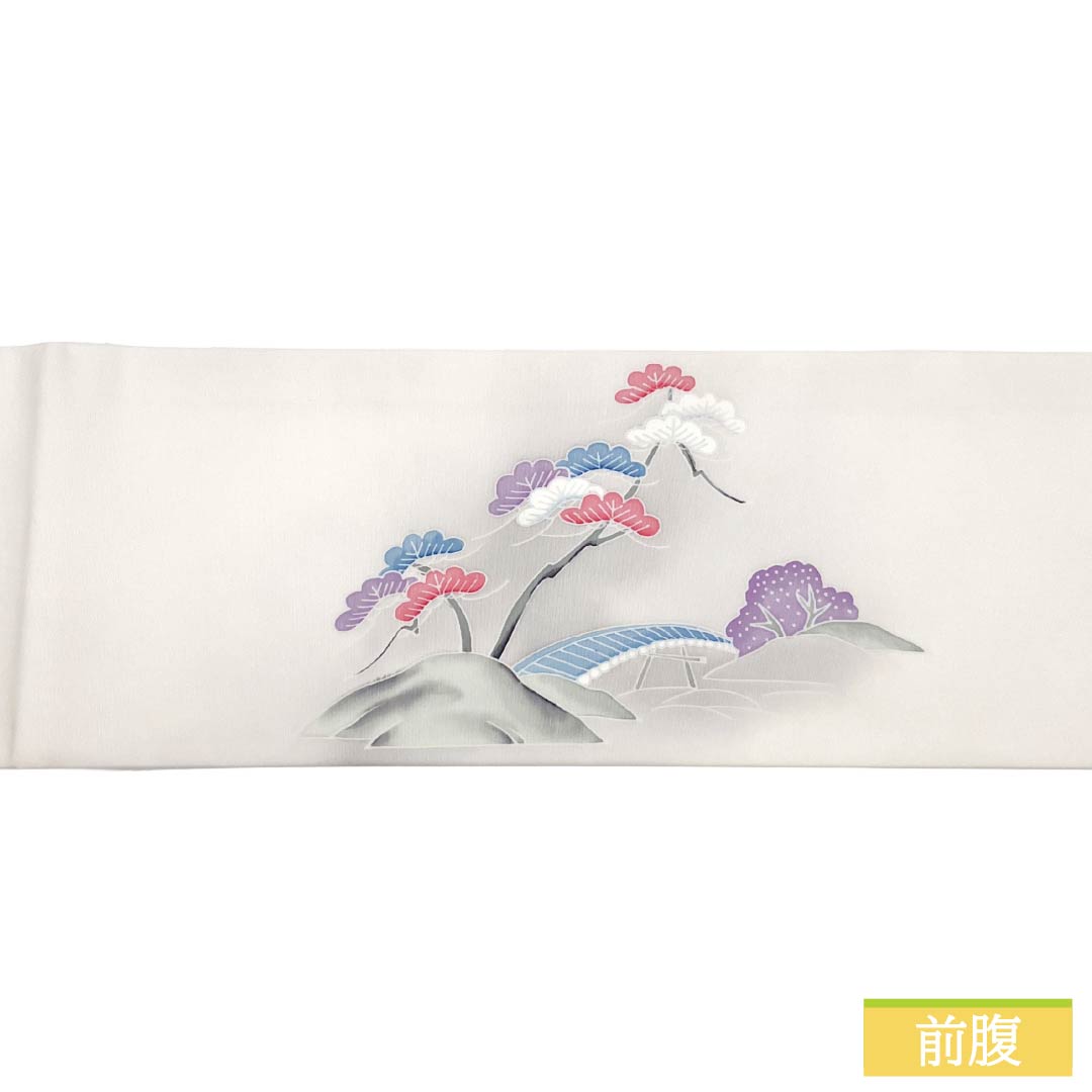 名古屋帯 ポリエステル Aランク 名古屋仕立て 白土色(しらつちいろ) 風景画 染め帯 帯丈370cm ポイント柄 セミフォーマル 白系 1124013583311
