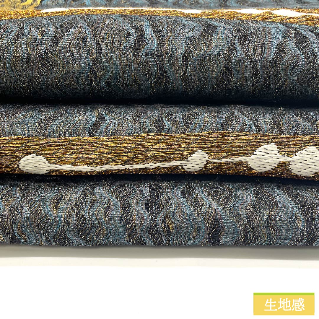 袋帯 正絹 碧色(へきしょく) 西陣織 櫛織 抽象模様 金糸 帯丈434cm Sランク 六通 セミフォーマル 緑系 1123012992319