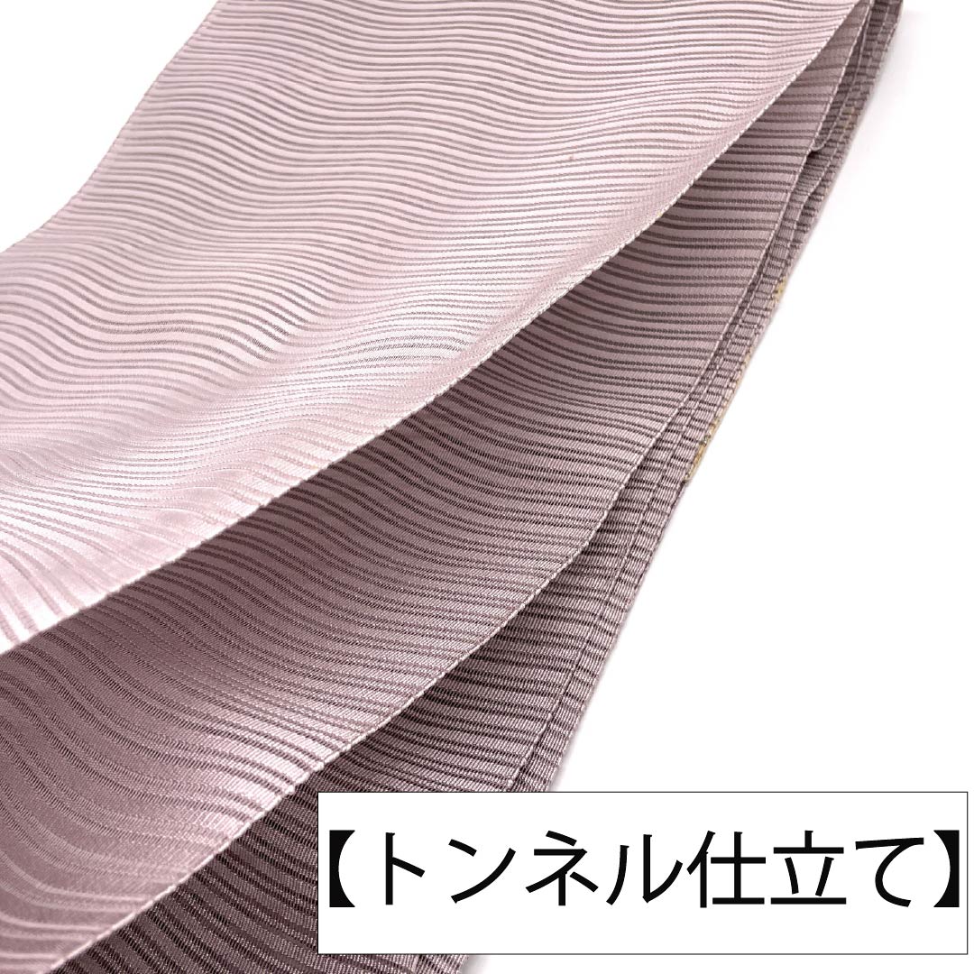 名古屋帯 正絹 Aランク 松葉仕立て 薄梅鼠色(うすうめねずいろ) 夏帯 変わり絽 無地 帯丈358cm 全通 カジュアル ピンク系 1124013053313