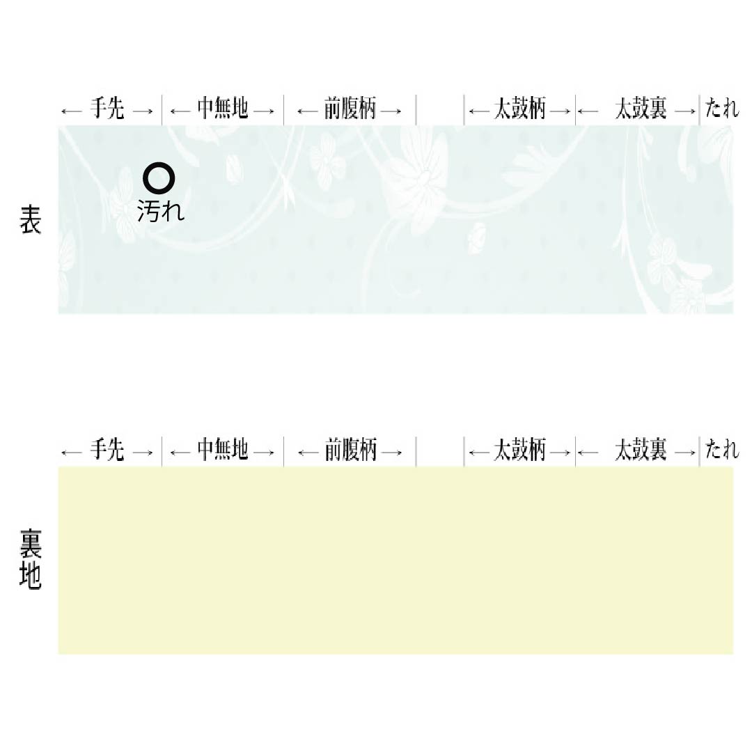 (京袋帯)名古屋帯 ポリエステル Aランク 京袋帯 鈍色(にびいろ) 京袋帯 グラデーション 桜 帯丈390cm 全通 カジュアル 緑系 1124013953420