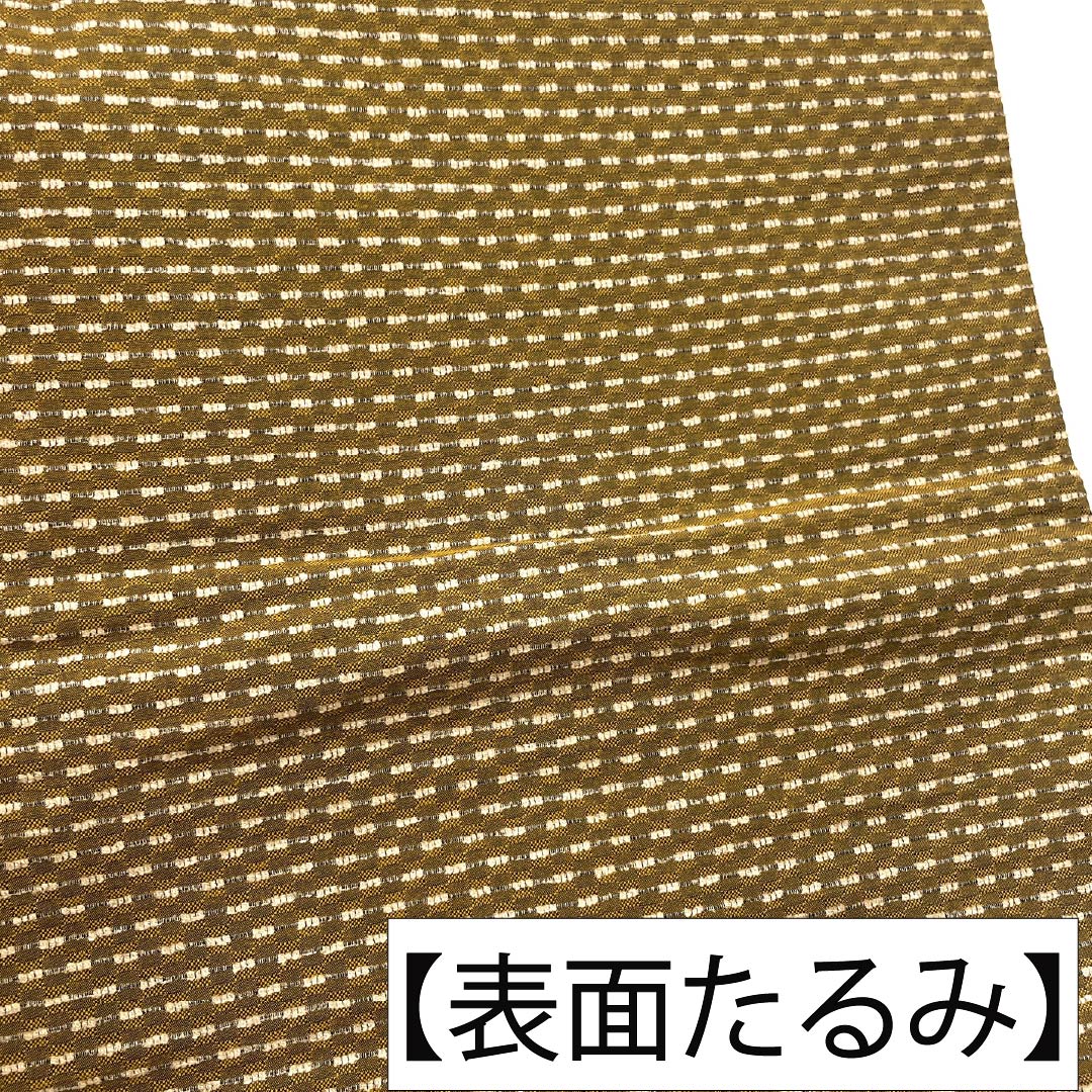 名古屋帯 ポリエステル Aランク 開き仕立て 榛摺色(はりずりいろ) 横縞 帯丈380cm 全通 カジュアル 茶系 1124013683414