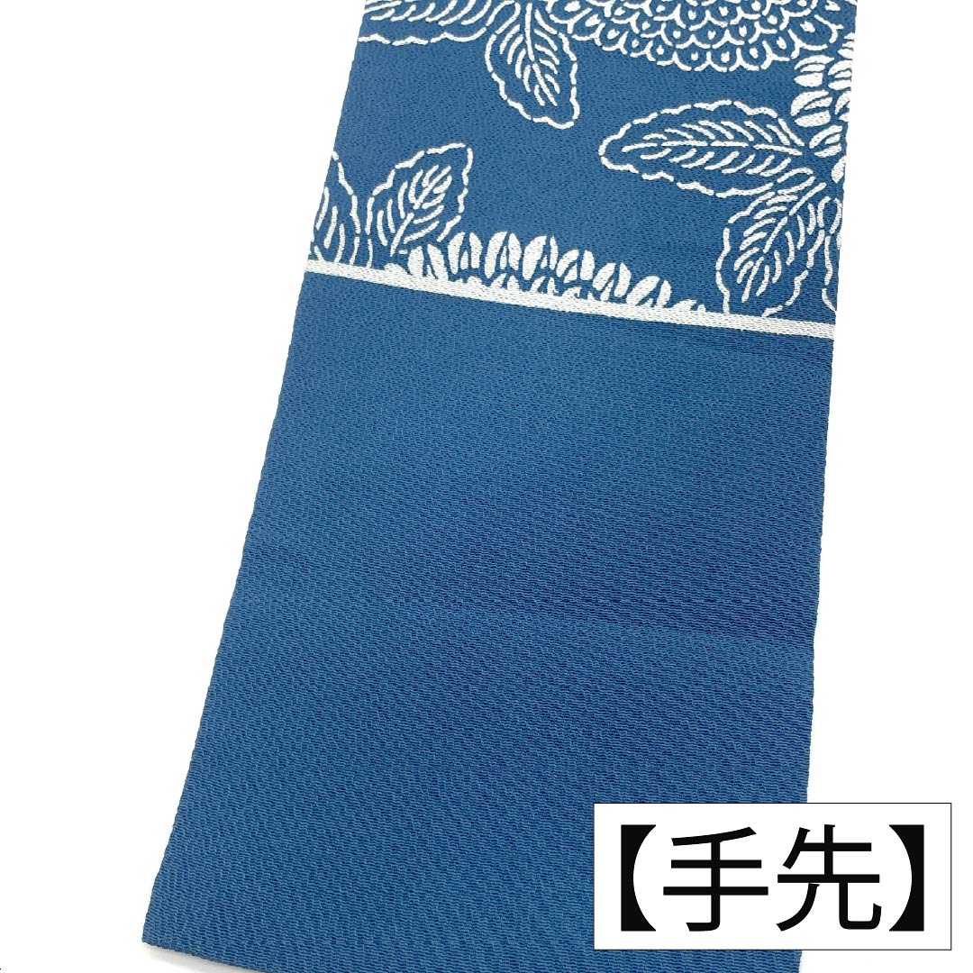 (京袋帯)名古屋帯 正絹 Aランク 青黛色(せいたいいろ) 型染 菊 花柄 帯丈338cm 全通 カジュアル 青系 1124011093317 名古屋仕立て