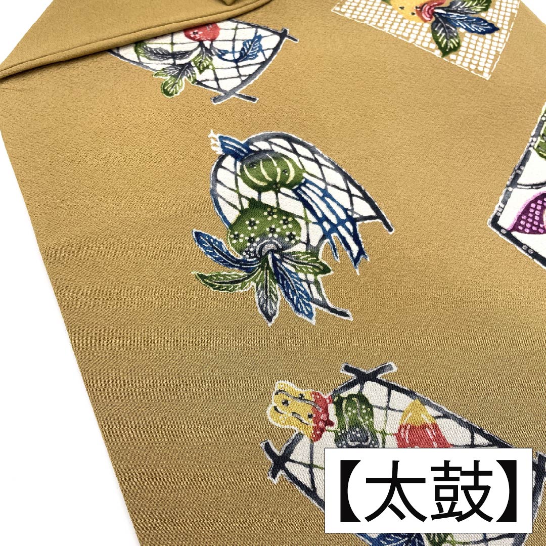 名古屋帯 正絹 Aランク 名古屋仕立て 胡桃色(くるみいろ) 型染 古典柄 野菜 帯丈362cm 全通 カジュアル ベージュ系 1124012123325