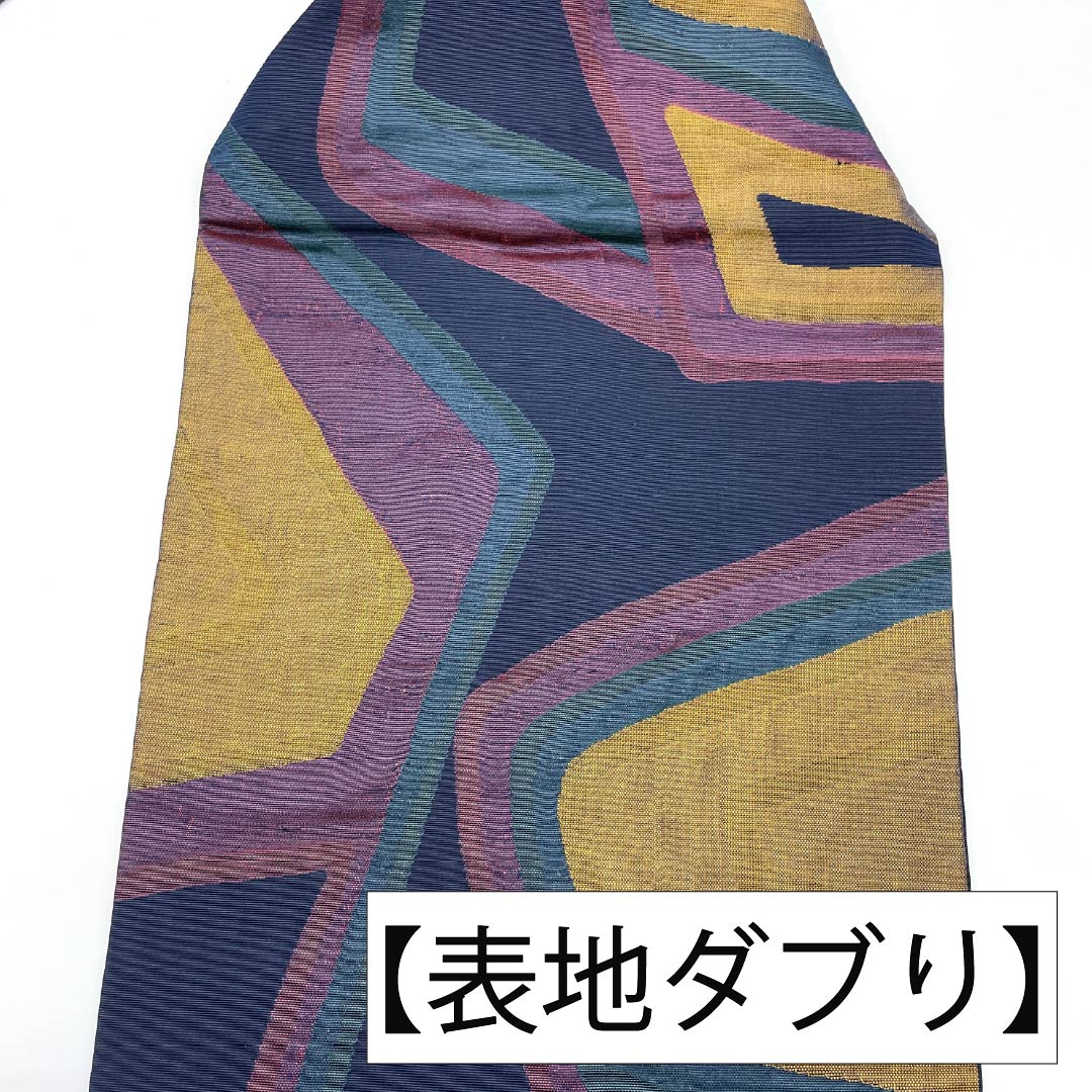 名古屋帯 正絹 Aランク 名古屋仕立て 青褐色(あおかちいろ) 抽象柄 帯丈347cm 六通 カジュアル 紺系 1124012353318