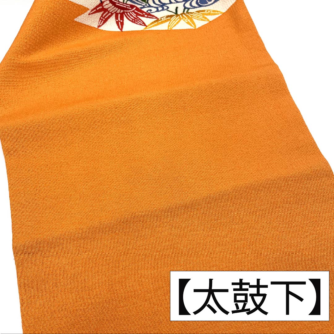 名古屋帯 正絹 Aランク 橙色(だいだいいろ) 型染 ちりめん地 古典柄 帯丈350cm ポイント柄 カジュアル 橙系 1124011483326 名古屋仕立て