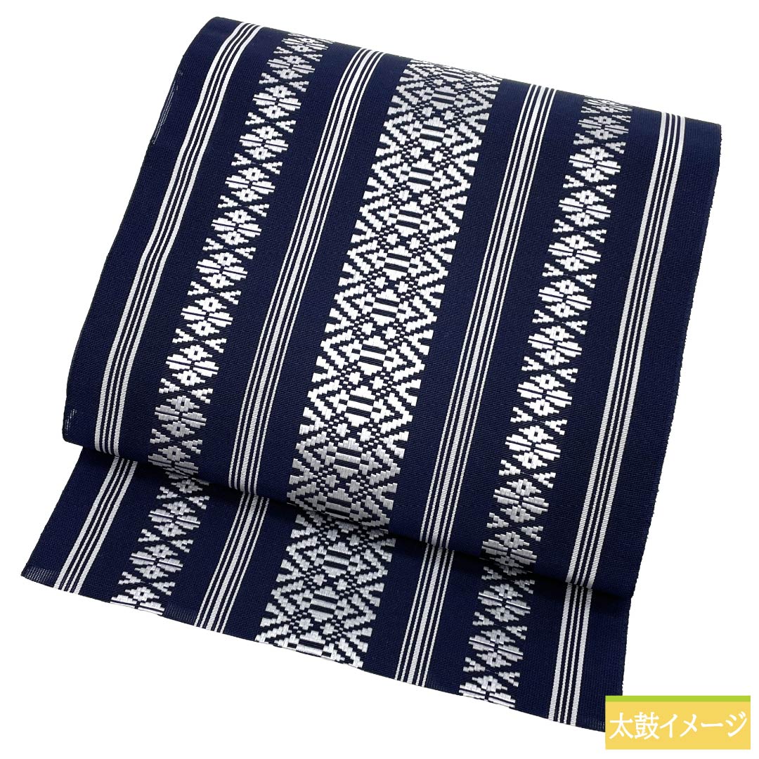 (新品)名古屋帯 正絹 NEWランク 松葉仕立て 濃紺色(のうこんいろ) 夏帯 博多織 献上柄 帯丈384cm 全通 カジュアル 紺系 1124013071418
